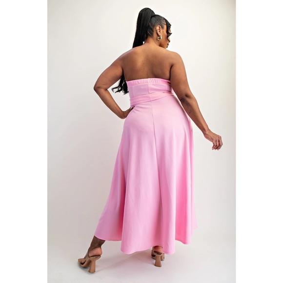 Elegant Strapless Pink Bow Midi Dress – Curvy Fit Party & Wedding Guest Style - Picture 4 of 8